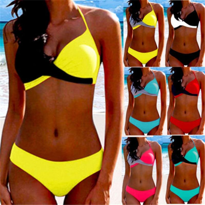 Sexy Bikini 2019 Women Halter Neck Splice Woman Swimsuit Female Swimming Suit Patchwork Swimwear Women Bathing Suit Bikinis Set