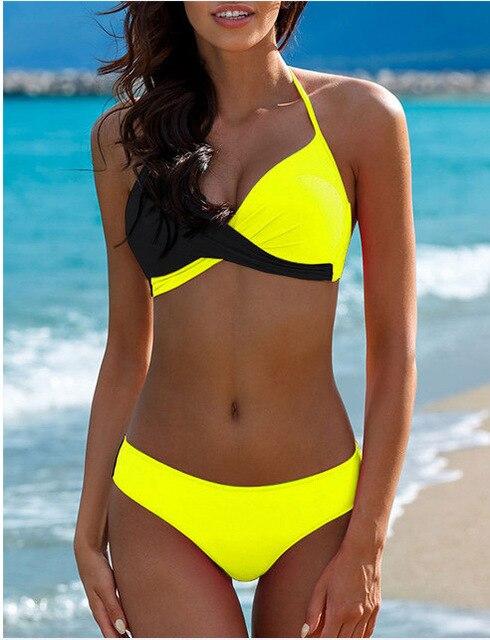Sexy Bikini 2019 Women Halter Neck Splice Woman Swimsuit Female Swimming Suit Patchwork Swimwear Women Bathing Suit Bikinis Set