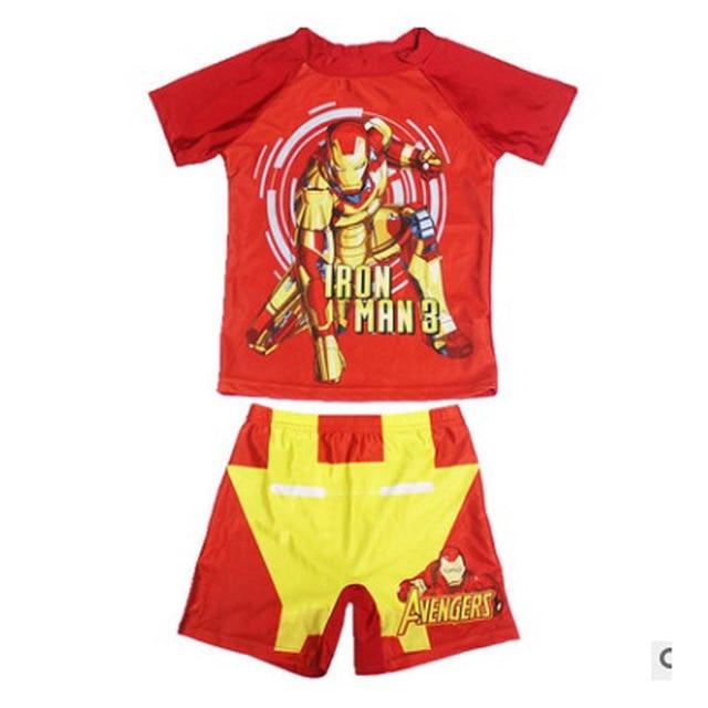 2-11Years Kids Teen Boys Swimwear 2pcs Swim Suit( T Shirt+ Trunk) Beach Swimsuits Sunblock Bathing Suit Superman Spiderman