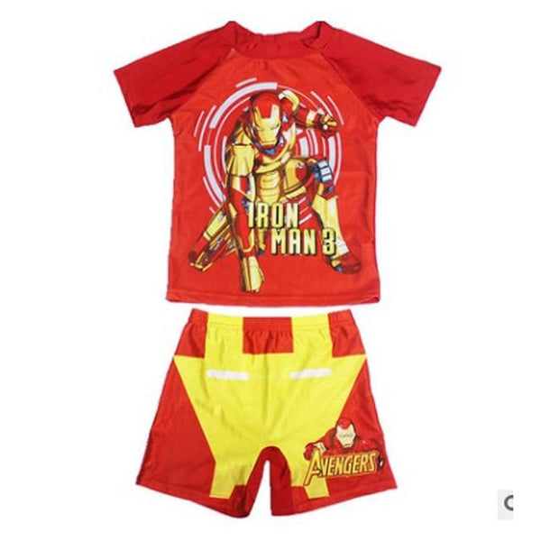 2-11Years Kids Teen Boys Swimwear 2pcs Swim Suit( T Shirt+ Trunk) Beach Swimsuits Sunblock Bathing Suit Superman Spiderman