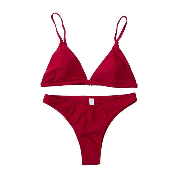 Hirigin Thong Bikini Set 2019 New Women Swimwear Pure Color Push Up Padded Swimsuit Biquini Women Bathing Suit Summer Beachwear