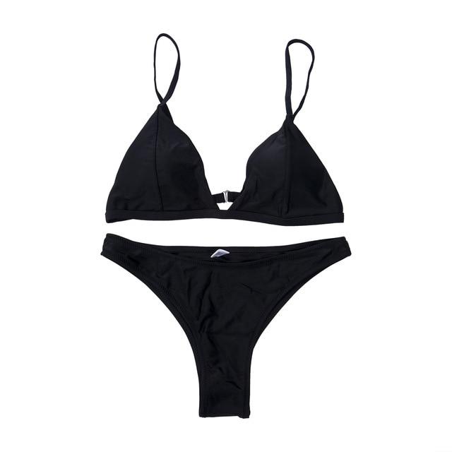 Hirigin Thong Bikini Set 2019 New Women Swimwear Pure Color Push Up Padded Swimsuit Biquini Women Bathing Suit Summer Beachwear