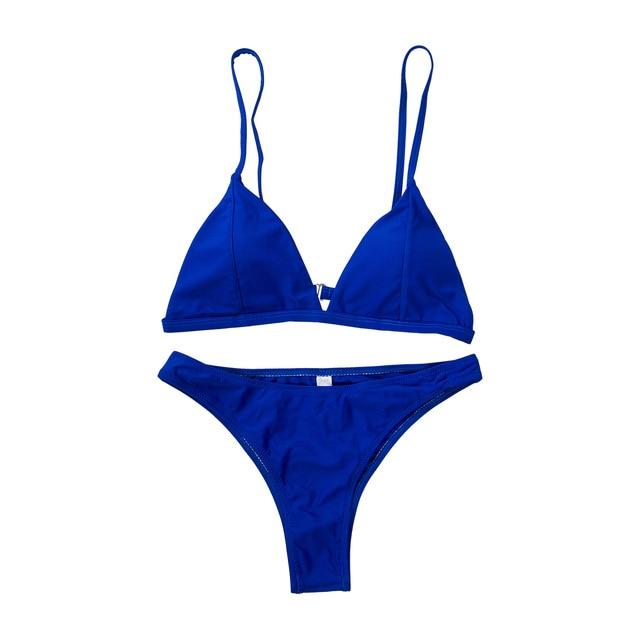 Hirigin Thong Bikini Set 2019 New Women Swimwear Pure Color Push Up Padded Swimsuit Biquini Women Bathing Suit Summer Beachwear