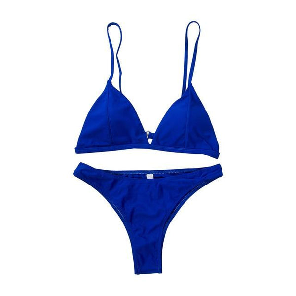 Hirigin Thong Bikini Set 2019 New Women Swimwear Pure Color Push Up Padded Swimsuit Biquini Women Bathing Suit Summer Beachwear