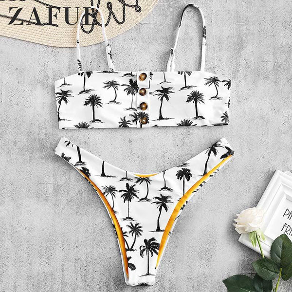 ZAFUL Women'S Swimming Suit Sexy Bikini Swimsuit Sexy Women Bikini Set Coconut Print Padded Swimwear Bathing Swimsuit Beachwear