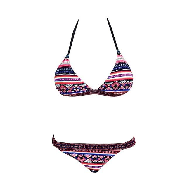 Sexy Crop Halter Bikini Set Women Swimsuit Ethnic Print Slim Swimwear Low Waist Triangle Brazilian Girls Two Piece Bathing Suit
