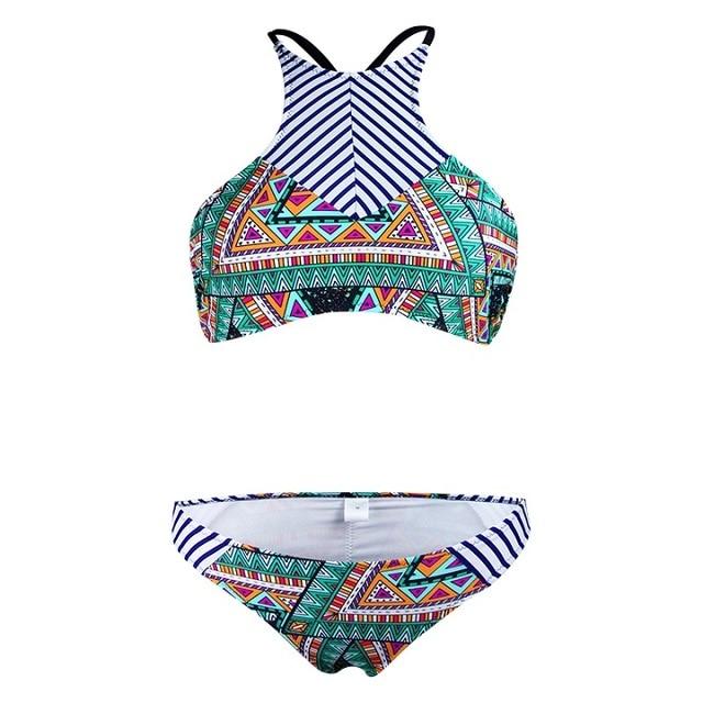 Sexy Crop Halter Bikini Set Women Swimsuit Ethnic Print Slim Swimwear Low Waist Triangle Brazilian Girls Two Piece Bathing Suit