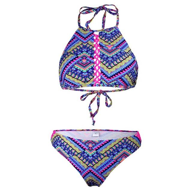 Sexy Crop Halter Bikini Set Women Swimsuit Ethnic Print Slim Swimwear Low Waist Triangle Brazilian Girls Two Piece Bathing Suit