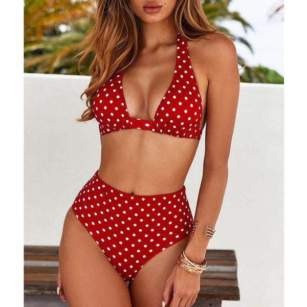 2019 Sexy High Waist Dot Print Bikini swimwear Women Halter Push Up Bikini set Swimsuit female Biquini Beach Wear Bathing Suit
