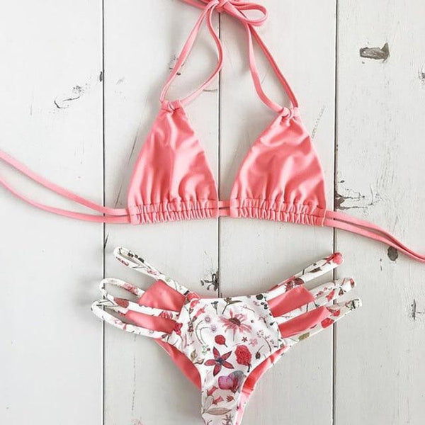 2019 Bikinis Women Swimwear Push Up Bikini Set Swimsuit Top Solid Bottom Print Brazilian Biquini Bathing Suit Swim Wear Beach
