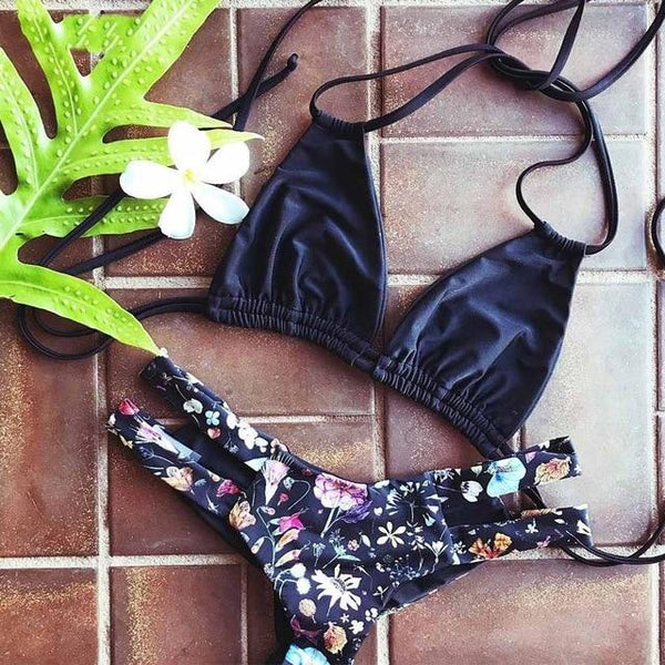 2019 Bikinis Women Swimwear Push Up Bikini Set Swimsuit Top Solid Bottom Print Brazilian Biquini Bathing Suit Swim Wear Beach