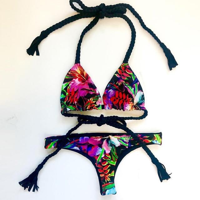 2019 Bikinis Women Swimwear Push Up Bikini Set Swimsuit Top Solid Bottom Print Brazilian Biquini Bathing Suit Swim Wear Beach