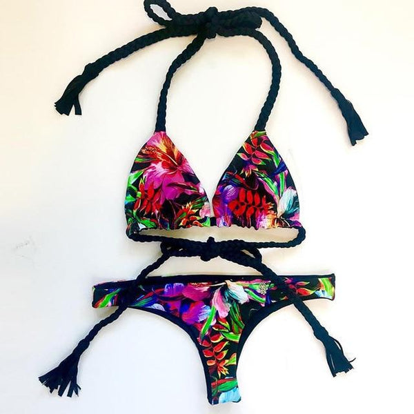 2019 Bikinis Women Swimwear Push Up Bikini Set Swimsuit Top Solid Bottom Print Brazilian Biquini Bathing Suit Swim Wear Beach