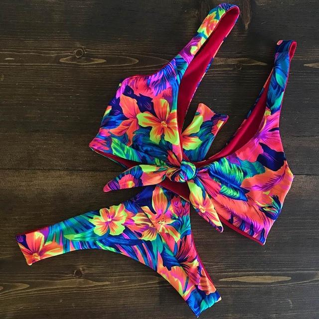 2019 Bikinis Women Swimwear Push Up Bikini Set Swimsuit Top Solid Bottom Print Brazilian Biquini Bathing Suit Swim Wear Beach
