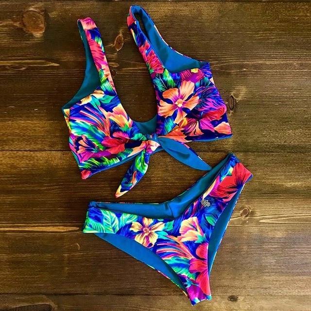 2019 Bikinis Women Swimwear Push Up Bikini Set Swimsuit Top Solid Bottom Print Brazilian Biquini Bathing Suit Swim Wear Beach