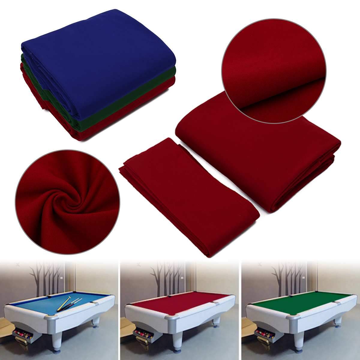 7/8/9ft Green/Blue/Red Pool Eight Ball Billiard and Cushion rail Pool Table Cloth for American billiards Snooker Accessories