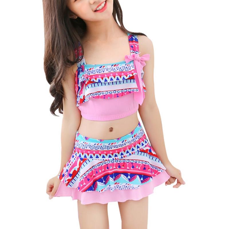 Girls Two Pieces Swim Suits With Cap Children Swimwear Kids Bathing Suits Girls Swimsuits Skirt Beach Wear maillot de bain femme