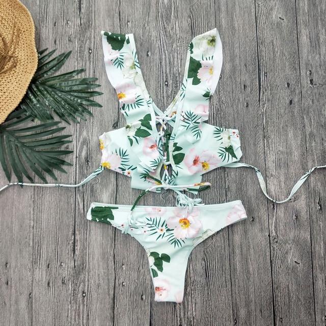 2019 Sexy Bikini Swimwear Women Swimsuit Push Up Biquini Brazilian Bikini Set Tie Up Summer Beach Wear Print Bathing Suit Female