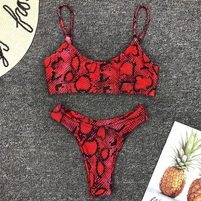 Sexy Snake Print Bikini 2019 Female Swimsuit Women Swimwear Thong Push Up Bikinis Set High Waist Swimming Suits for Bathing Suit