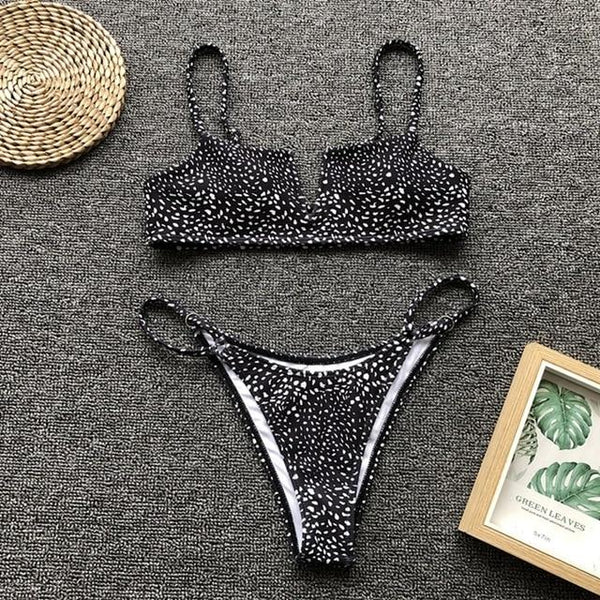Brazilian Bikini 2019 Mujer Sexy Low Waisted Bathing Suits V-neck Leopard Push Up Swimwear Women Thong Bikini Two Piece Swimsuit