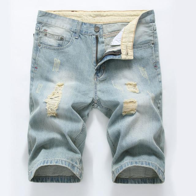 Summer cotton hole denim shorts male ripped jeans retro men jean shorts bermuda skate board harem mens jogger ankle Length