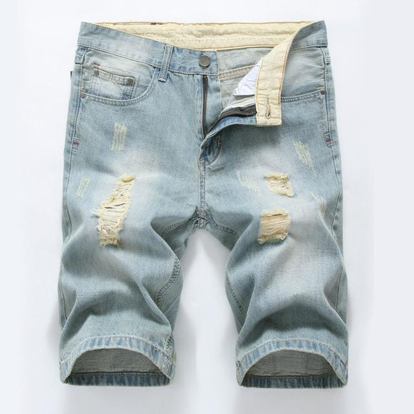 Summer cotton hole denim shorts male ripped jeans retro men jean shorts bermuda skate board harem mens jogger ankle Length