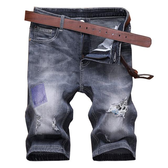 2019 New Men's Classic Denim Shorts Fashion Casual Straight Slim Fit Elastic Cotton Ripped Short Jeans Male Brand Clothes