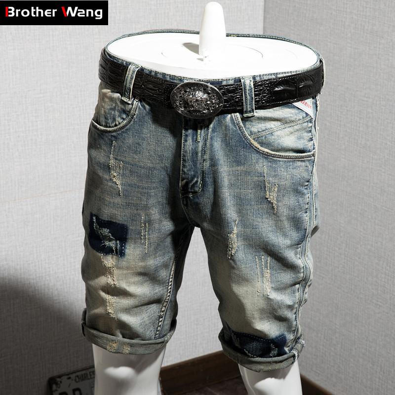 2019 New Summer Men's Denim Shorts Fashion Casual Classical Elastic Slim Fit Ripped Short Jeans Classic Style Brand Clothes