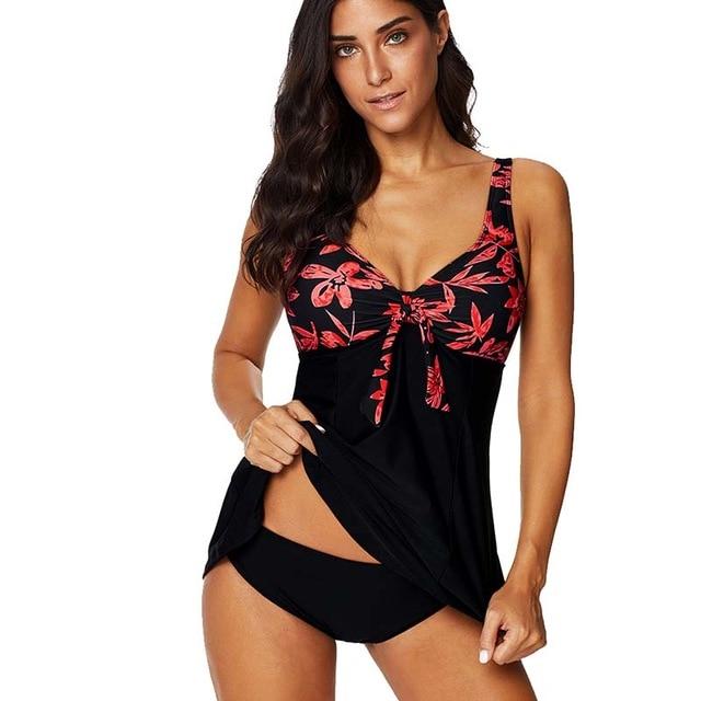 ZAFUAZ 2019 Sexy New Women Two Piece Tankini Top Swimsuit Plus Size Swimwear Bikini Sport Floral Print BathingSuit Beachwear 5XL