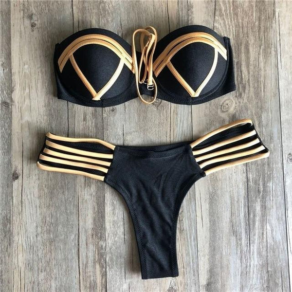 2019 Gold Stamping Women Bikini Set Sexy Padded Women Swimsuit Push Up Bikini Swimwear Summer Beachwear Brazil Bathing Suit