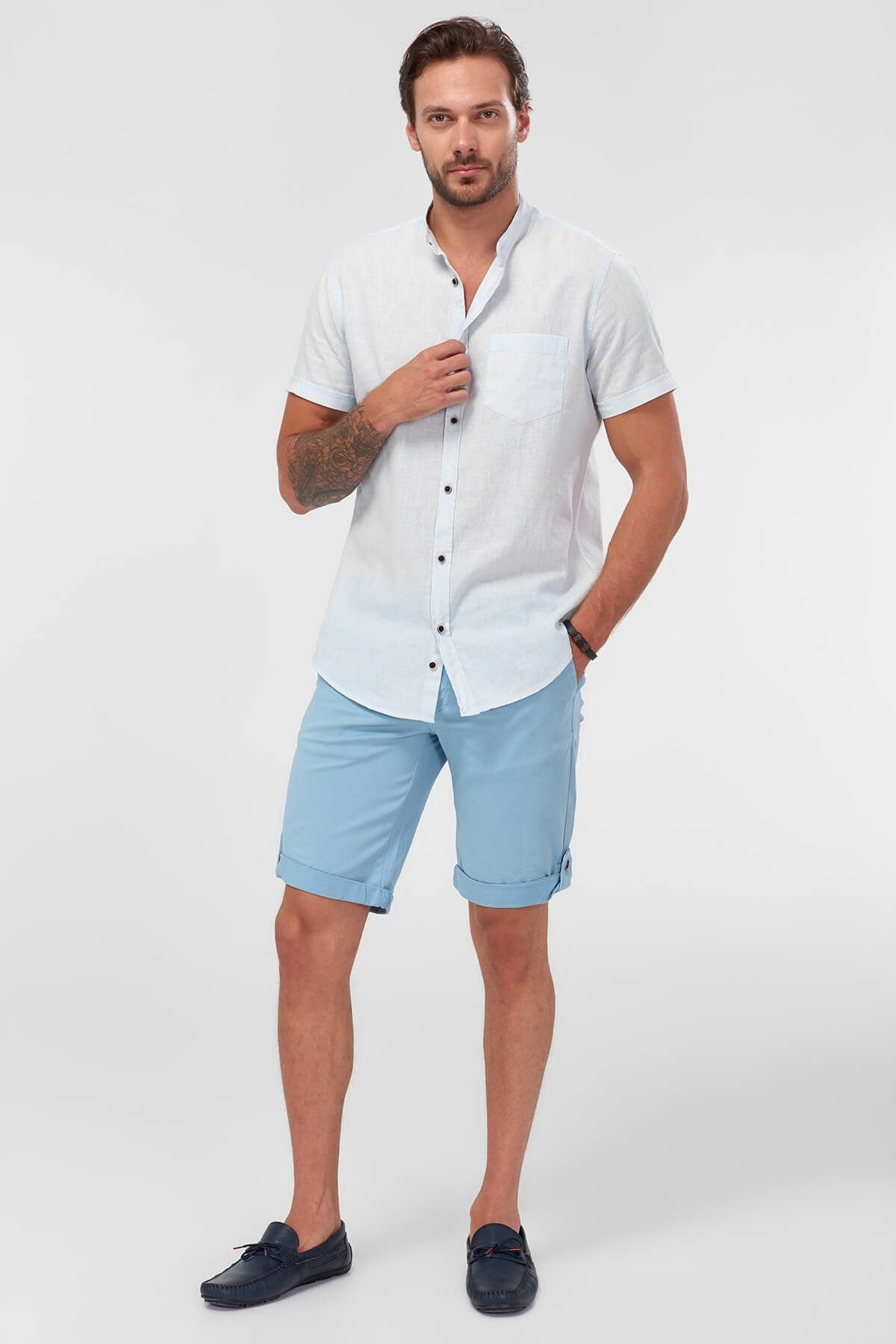 Trendyol Blue Men's Shorts - Leg Curl up Smart - Casual
