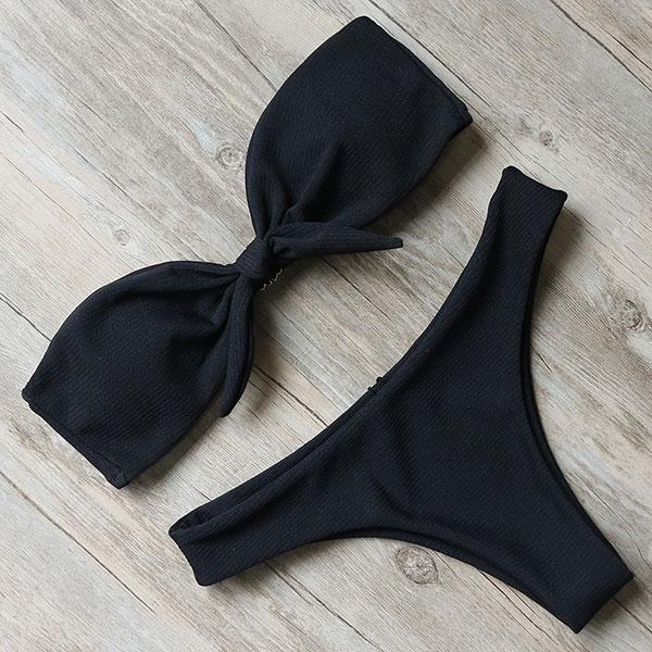 Solid Bandeau Bikini Set 2019 Sexy Swimsuit Women Bikini Brazilian Thong Swimwear Female Halter top Bathing Suit Swimming Wear