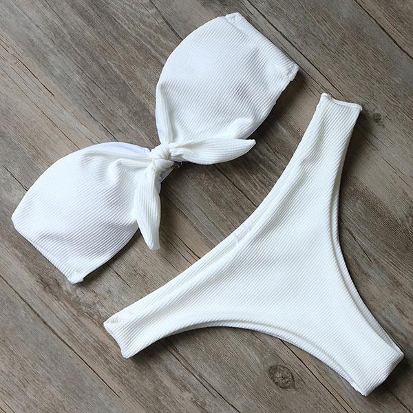 Solid Bandeau Bikini Set 2019 Sexy Swimsuit Women Bikini Brazilian Thong Swimwear Female Halter top Bathing Suit Swimming Wear