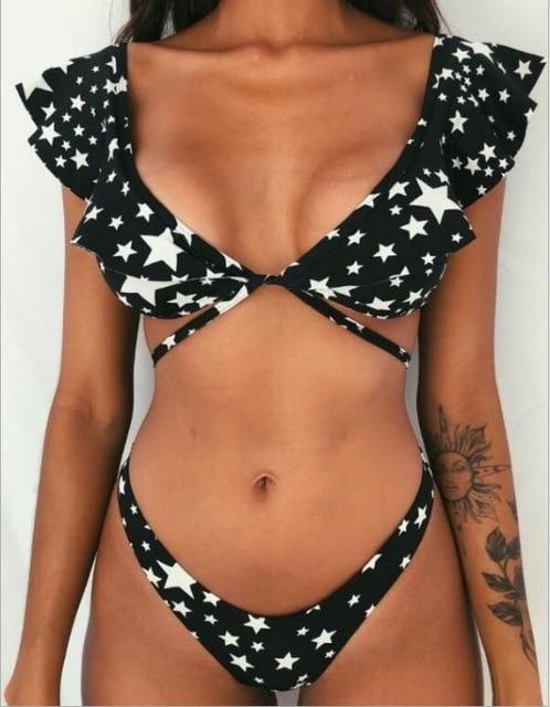 Rubylong 2019 Ruffles Bikini Women Sexy Vintage Swimsuit Brazilian Thong Bikini Set Female Retro Swimwear Push Up Bathing Suit
