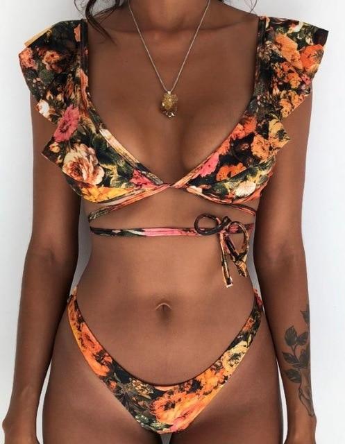 Rubylong 2019 Ruffles Bikini Women Sexy Vintage Swimsuit Brazilian Thong Bikini Set Female Retro Swimwear Push Up Bathing Suit