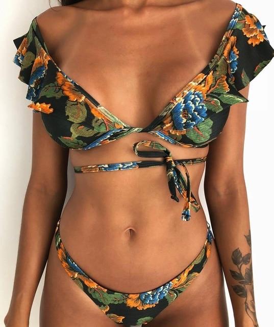 Rubylong 2019 Ruffles Bikini Women Sexy Vintage Swimsuit Brazilian Thong Bikini Set Female Retro Swimwear Push Up Bathing Suit