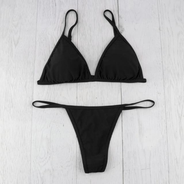 SAGACE Bikini 2019 Brazilian Modest Swimwear Sexy Mini Thong Strappy Hot Bikini Women Sexy Solid Color Beach Wear Black Red