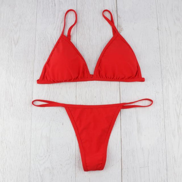 SAGACE Bikini 2019 Brazilian Modest Swimwear Sexy Mini Thong Strappy Hot Bikini Women Sexy Solid Color Beach Wear Black Red