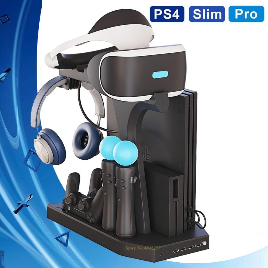 PS 4 Pro Slim Vertical Stand Cooling Fan Cooler Controller Charger Display Base PS4 VR Play Station 4 PSVR Showcase Accessories
