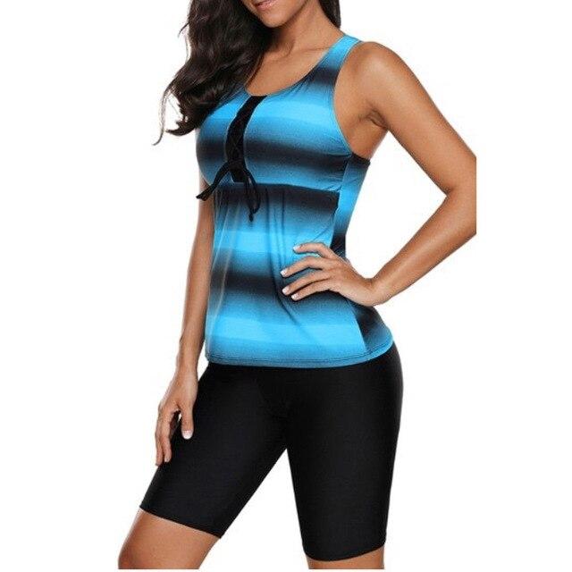Summer Women Ladies Plus Size Two Piece Bikini Tankini Sleeveless Loose Tops Shorts Swimsuit Swimwear Swimming Bathing Suits