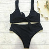 Hot Biquinis 2018 Chest Knotted Swimwear Solid Bikini Set High Waist Bathing Suit Push Up Swimsuit For Women Swimwear