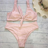 Hot Biquinis 2018 Chest Knotted Swimwear Solid Bikini Set High Waist Bathing Suit Push Up Swimsuit For Women Swimwear