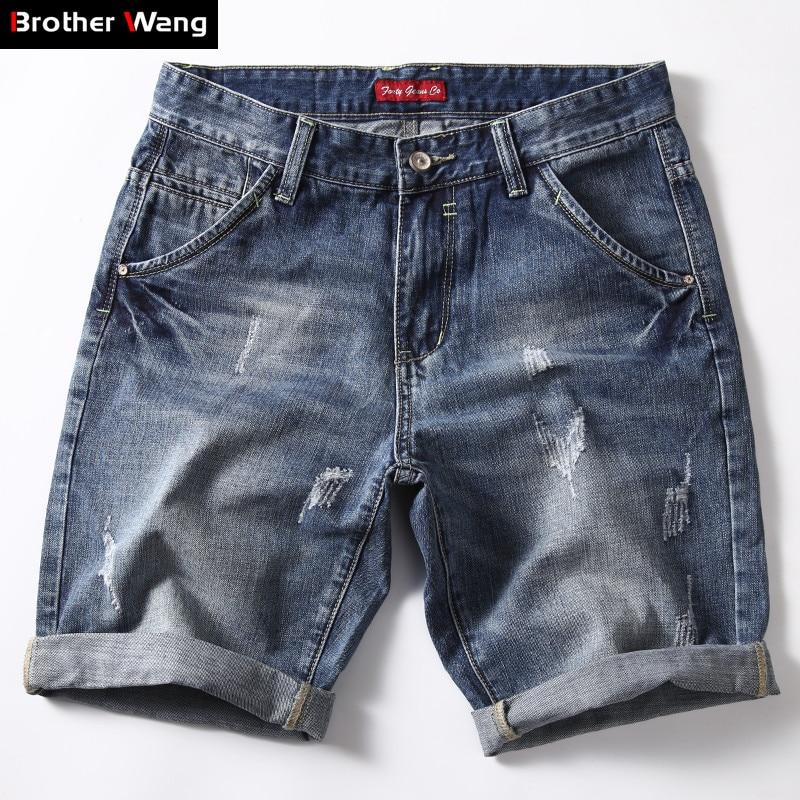 Classic Denim Shorts Men 2019 Summer Fashion Casual Slim Fit Ripped Blue Short Jeans Male Brand Clothes