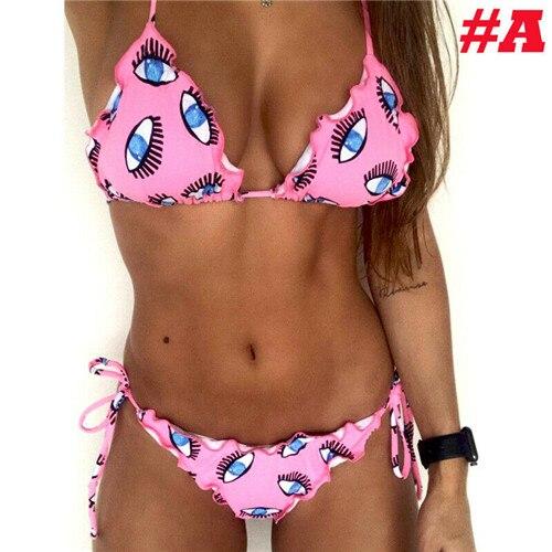 2019 Sexy Women Bikini Set Bandage Low Waist Eye Cactus Print Bikini Push-up Padded Bra Swimsuit Bathing Suit Swimwear Monokini