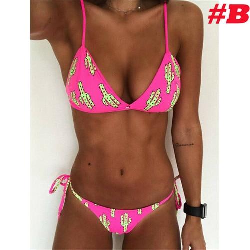 2019 Sexy Women Bikini Set Bandage Low Waist Eye Cactus Print Bikini Push-up Padded Bra Swimsuit Bathing Suit Swimwear Monokini
