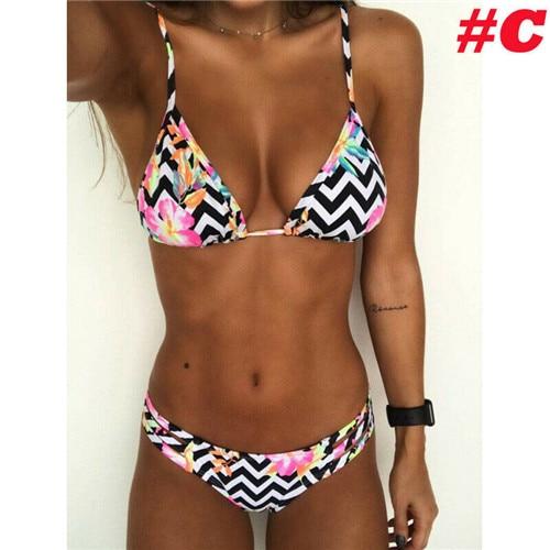 2019 Sexy Women Bikini Set Bandage Low Waist Eye Cactus Print Bikini Push-up Padded Bra Swimsuit Bathing Suit Swimwear Monokini