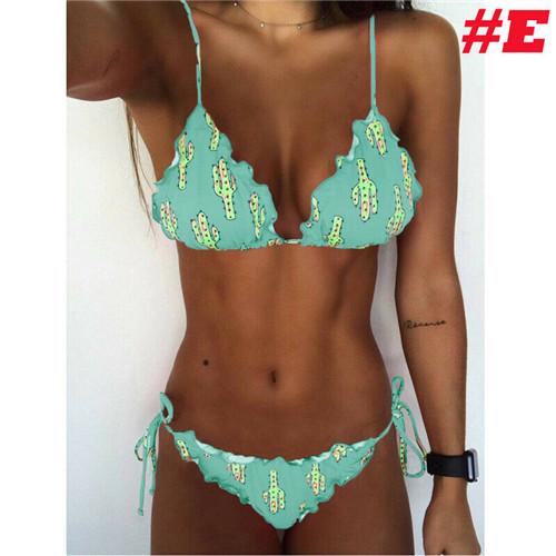 2019 Sexy Women Bikini Set Bandage Low Waist Eye Cactus Print Bikini Push-up Padded Bra Swimsuit Bathing Suit Swimwear Monokini