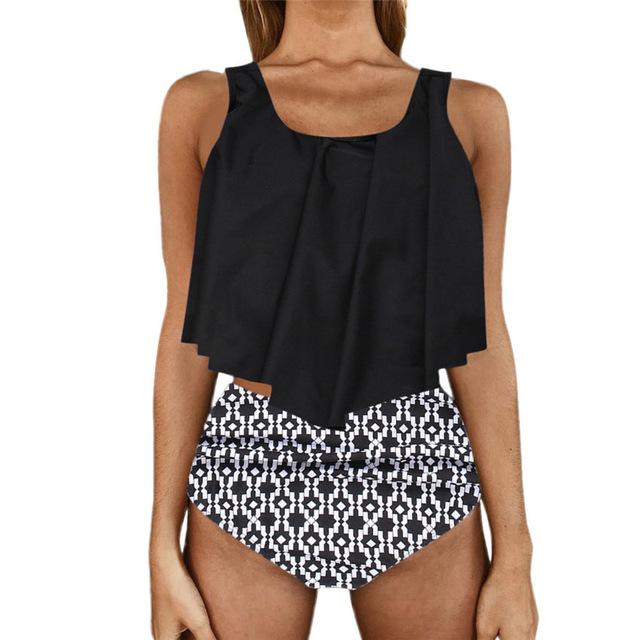 Swim Skirt Swimwear Women Tankini Set Two Piece Plus Size Sexy bikinis 2019 Mujer Leopard Ruffled Swimwear Bathing Suits