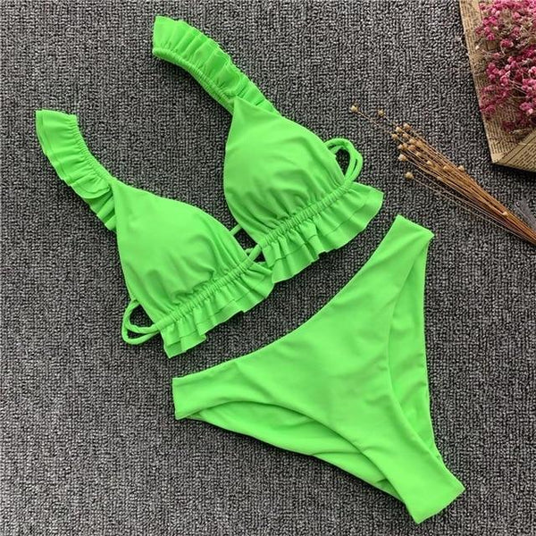 Peachtan V-neck bikini Push up 2019 Sexy ruffles swimsuit female Triangle swimwear women bathing suit biquini Summer beach wear