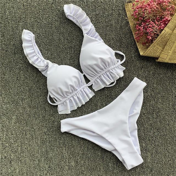 Peachtan V-neck bikini Push up 2019 Sexy ruffles swimsuit female Triangle swimwear women bathing suit biquini Summer beach wear